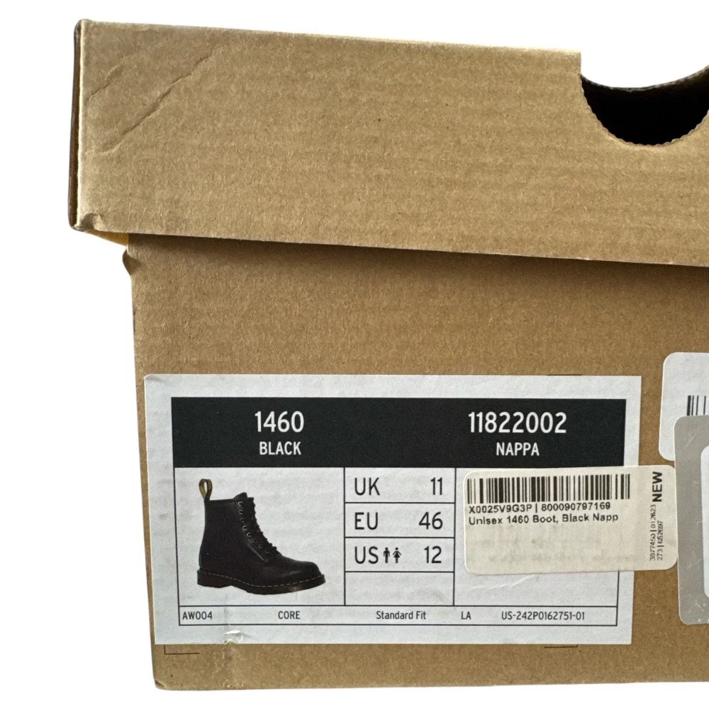 Dr. Martens 1460 Nappa Black Leather 8-Eye Combat Boots Mens 12 / Wm 13 NIB